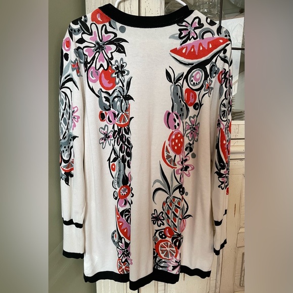 Vintage Bob Mackie wearable art cream cardigan 1X summer harvest floral fruit - Picture 3 of 6